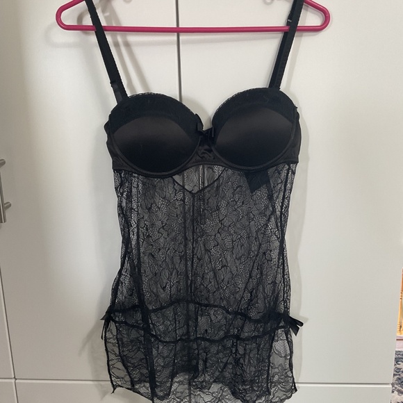 Blush Black negligé With Lace Bodice Size M - Picture 2 of 7